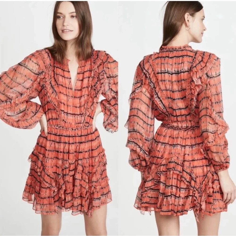 Ulla Johnson Vibrant Coral Long Sleeve Dress Silk New - Picture 2 of 9